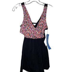 Fit For U Swimsuit One Piece Dress A231070 Geometric Print Black New